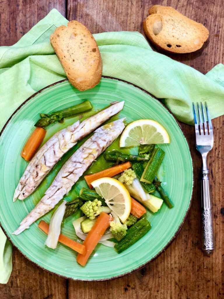 Branzino al vapore con verdurine